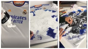 Usan camiseta del Real como lienzo para una pintura de la Champions